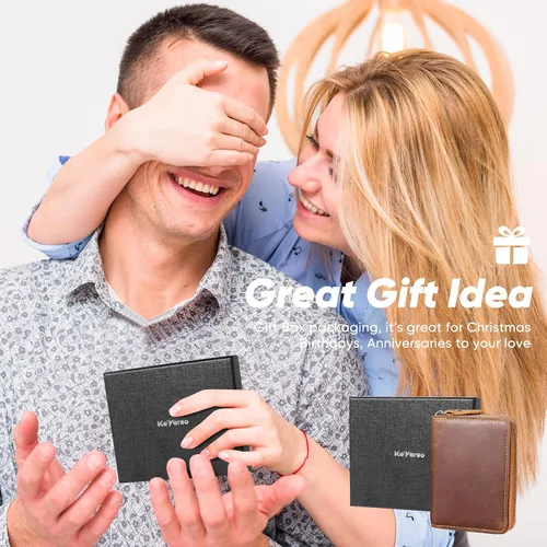Miniatura 7 de KE'VERSO Cartera pequeña para tarjetas de crédito, con cremallera para hombres y mujeres, Marrón