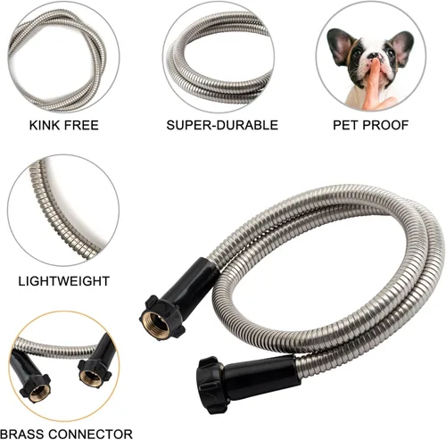 Miniatura 4 de Yanwoo Manguera de jardín de acero inoxidable 304 de 4 pies con conector de latón hembra a hembra, diámetro exterior de 0.709 in de diámetro