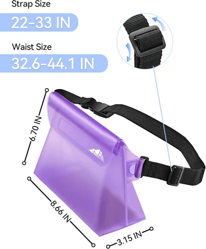 Miniatura 4 de HEETA Paquete de 2 bolsas impermeables con correa para la cintura, bolsa seca táctil con cinturón ajustable para teléfono, objetos de valor