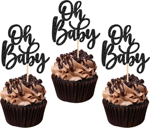 Miniatura 26 de 24 piezas Oh Baby Cupcake Toppers Glitter Baby Shower Cupcake Picks Reveal Género Decoración de Pasteles para Baby Shower Niños Niñas Fiesta de Azul