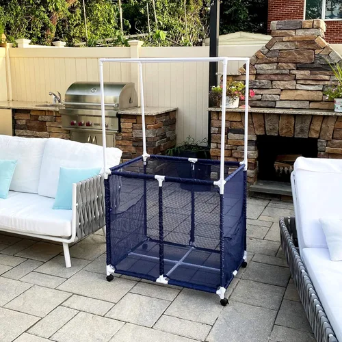 Miniatura 5 de Soporte para equipo de piscina con barras de secado de toallas, organizador de almacenamiento multiusos con ruedas de malla, colgador de toallas