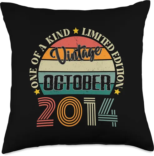 Vintage Birthday Retro Limited Edition Retro Gifts 10 Year Old Vintage October 2014 10th Birthday Retro Throw Pillow, 18x18, Multicolor