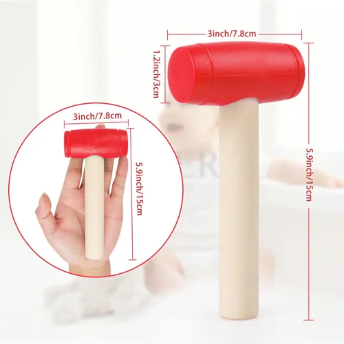 Miniatura 7 de Martillo de juguete de simulación de martillos de madera de plástico para niños pequeños, herramientas de mantenimiento portátiles para niños