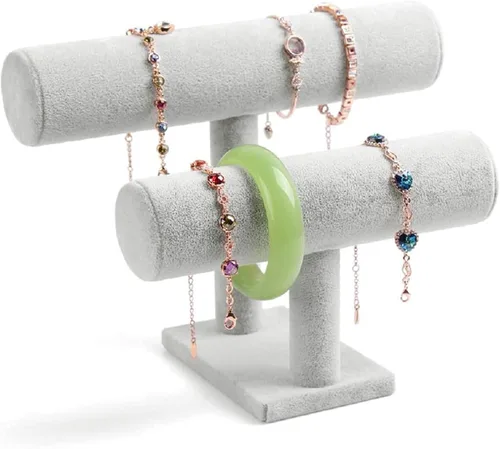 Wudygirl Soporte de pulsera de terciopelo de 2 niveles, soporte para joyas, soporte para relojes, soporte de exhibición de joyas, organizador de