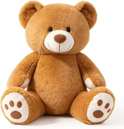 Oso de peluche de 15 pulgadas, bonito oso de peluche con huellas, oso suave marrón, regalos para niños, bebés pequeños en baby shower, cumpleaños
