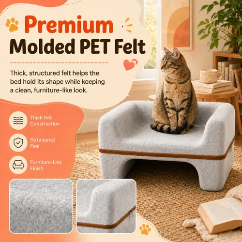 Miniatura 5 de Cama grande para gatos de interior, cama cueva para gatos de 2 niveles con salón superior y escondite inferior, sofá lavable de fieltro PET