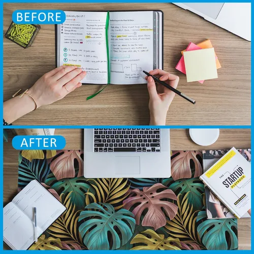 Miniatura 6 de Alfombrilla de ratón grande para juegos con hojas de palmera tropicales coloridas, tapete de escritorio impermeable para escritorio, base de goma