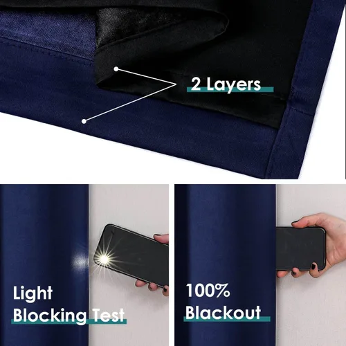 Miniatura 4 de ChrisDowa Cortinas 100% opacas para dormitorio con forro negro, 2 capas gruesas, totalmente opacas, con aislamiento térmico y ojales, cortinas