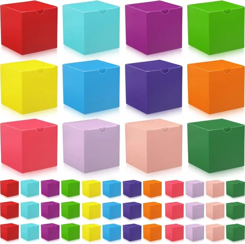 Zhehao - Paquete de 48 cajas de regalo pequeñas de 10,2 x 10,2 x 10,2 cm, cajas de papel kraft cúbicas coloridas al por mayor, con tapas,