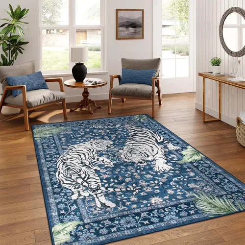 Miniatura 19 de Moynesa Alfombras Lavables de Tigre, Alfombras de Área de Entrada de 3x5, Alfombra Suave Vintage Antideslizante para Sala de Estar, Tapete