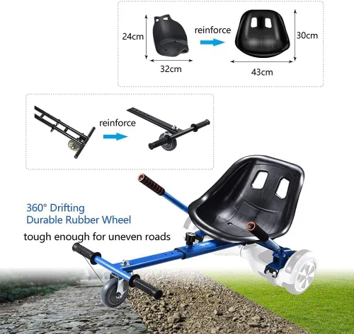 Miniatura 6 de Accesorio de asiento para aeropatineta, para aeropatinetas de 6.5 pulgadas, 8 pulgadas, 10 pulgadas, carrito de hover para niños y adultos, Negro