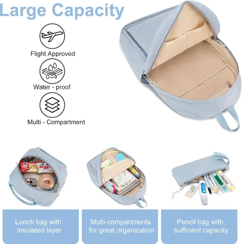 Miniatura 92 de Bluboon Juego de mochila para adolescentes, mochila escolar para niñas, lonchera y lápices, bolsas para estudiantes, 3 en 1, rosa-3 juegos, Escuela