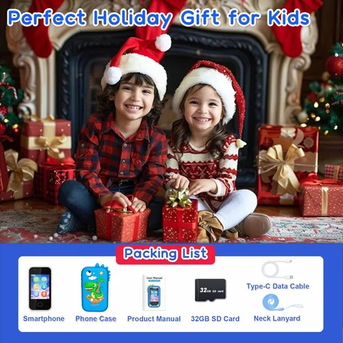 Miniatura 6 de Teléfono inteligente para niños, pantalla táctil, teléfono celular de doble cámara para niños, regalos de cumpleaños, dinosaurio para niños de 3 a