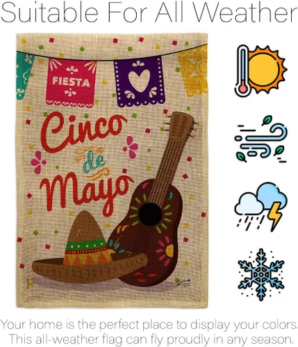 Miniatura 6 de Bandera de jardín del Cinco de Mayo para fiesta de verano, cactus, piñata, sombrero mexicano para decoración de la casa al aire libre, pancarta