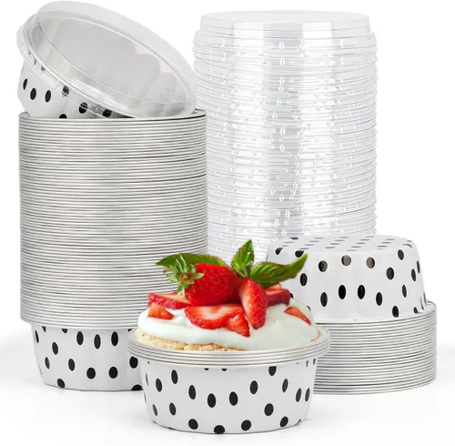 Miniatura 70 de Beasea Ramequines con tapas, 8oz 50 unidades de tazas de aluminio desechables para hornear, tazas de papel de aluminio plateado para creme brulee