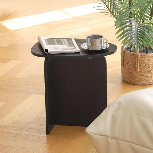 Miniatura 5 de AWASEN Mesa auxiliar negra, mesa auxiliar triangular pequeña para sala de estar, mesa de acento moderna con tablero único, mesa de noche mini para C