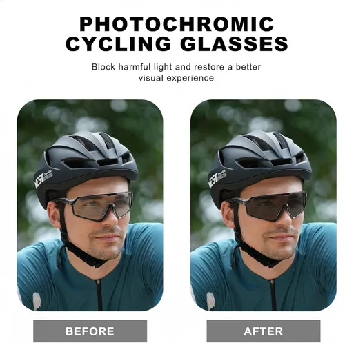Miniatura 4 de BangLong Photochromic Cycling glasses for Men Women, Clear Running MTB Sunglasses UV Protection Marco negro fotocromático