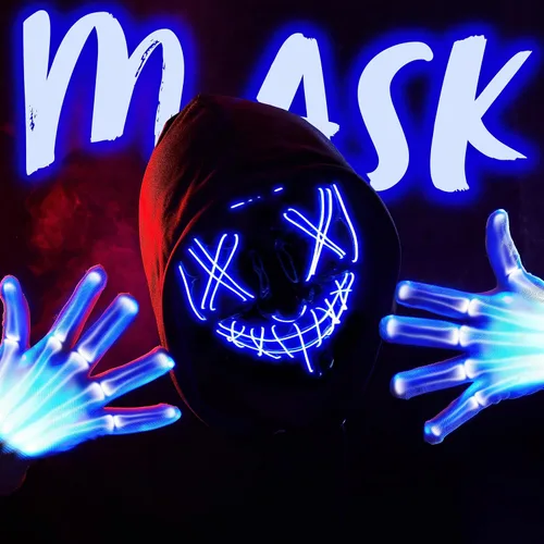 Miniatura 2 de JOYIN Máscara LED de Halloween, máscara de luz y guantes para disfraz de cosplay (azul), 3 modos de máscaras aterradoras que brillan en la oscuridad