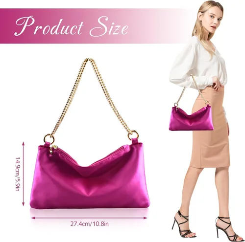 Miniatura 6 de FEICHANGHAO Bolso de noche de satén para mujer, bolso de hombro para boda, graduación, formal, bolso de mano para fiesta