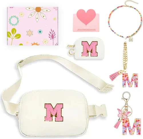 Miniatura 25 de Regalos de moda para niñas adolescentes, cangurera con monograma para niña con llavero, collar, dijes de taza, tarjeta de felicitación y caja