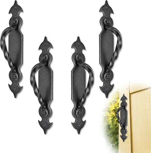 Miniatura 9 de Paquete de 2 manijas decorativas negras de 4.5 pulgadas, manija decorativa de puerta de hierro, manija de puerta de metal rústico para puertas Negro