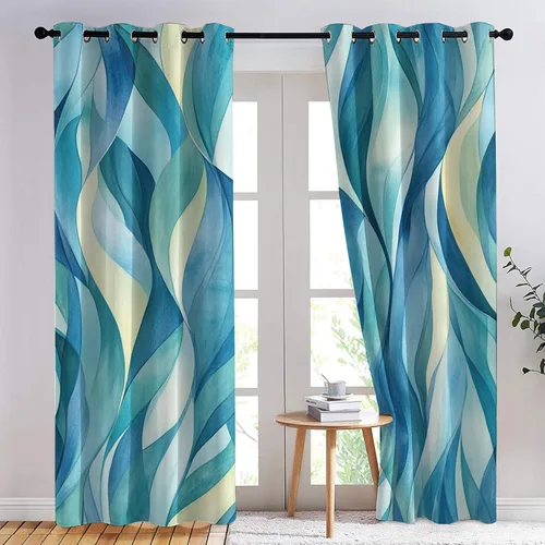 Miniatura 3 de Cortinas opacas con degradado azul de 39 pulgadas de largo, cortinas abstractas para decoración de dormitorio, cortinas de ventana modernas