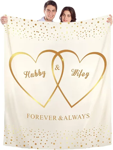 Ganeen Manta de boda para parejas, marido y esposa, 60 x 50 pulgadas, regalo de compromiso, aniversario, matrimonio, para novia, novio, recién Beige