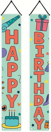 Miniatura 13 de Cartel decorativo de feliz cumpleaños de 12 x 71 pulgadas, bonito cartel colgante para puerta de cumpleaños, suministros de fiesta coloridos
