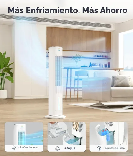 Miniatura 4 de Enfriador de aire evaporativo portátil, ventiladores de enfriamiento 3 en 1 que soplan aire frío con tanque de agua de 3 L, ventilador de torre