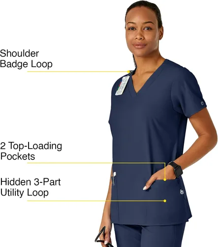 Miniatura 2 de WonderWink Camiseta médica básica con cuello en V para mujer