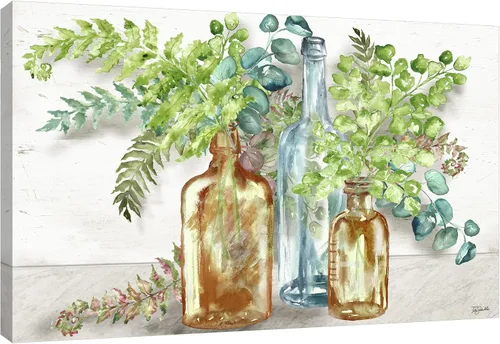 Jaxson Rea Tre Sorelle Studios, lienzo envuelto en galería "Vintage Specimen Bottles & Ferns"