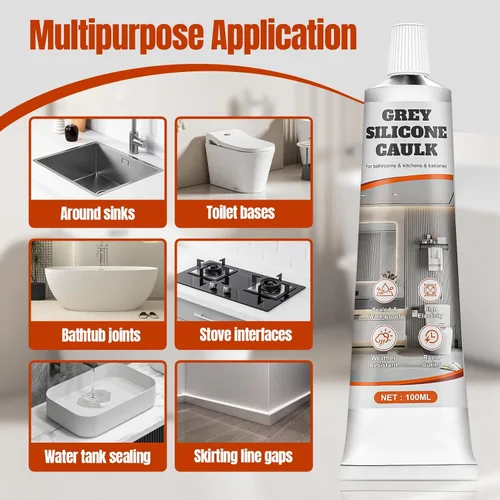 Miniatura 4 de Calafateo gris, no se encoge ni se agrieta, calafateo de silicona gris impermeable para baño, cocina, ducha, bañera, inodoro, lavabo, ventana
