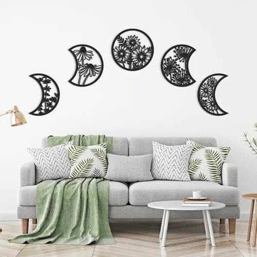 Miniatura 5 de Jetec 5 piezas de decoración de pared de fase lunar sobre la cama, 10.6 pulgadas de alto, estilo bohemio, fase lunar, adorno de pared de madera
