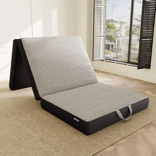 Miniatura 17 de ROXGOX Colchón Plegable Triple de Espuma Viscoelástica, Cama de Piso Portátil Individual de 4 Pulgadas, Colchoneta Plegable con Funda Lavable, Asa