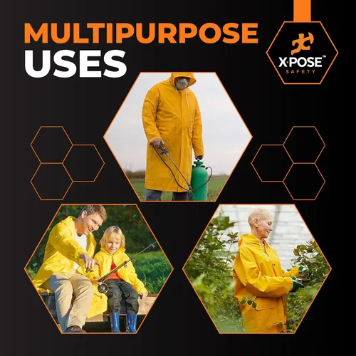 Miniatura 2 de Xpose Safety Chaqueta impermeable amarilla resistente de 0.014 in PVC 48in con capucha desmontable, impermeable, pesca