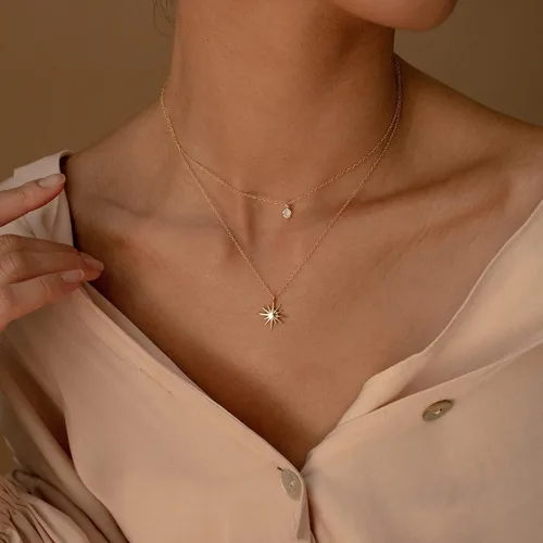Miniatura 2 de Tewiky Delicados collares chapados en oro de 14 quilatesplata con circonita cúbica para mujer, joyería de circonita cúbica simple, regalos de moda