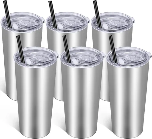 Miniatura 26 de VEGOND Vaso de 20oz a granel con tapa y pajita, vaso aislado al vacío de acero inoxidable de doble pared para café, viaje, paquete de 1 unidad, Rojo