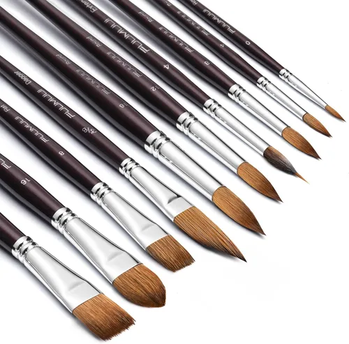 Fuumuui - Pinceles de sable para acuarela profesionales, juego de 10 pinceles de sable de variedad de formas con planos, punta de aguja extendida,