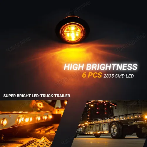 Miniatura 6 de TMH Luces indicadoras de marcador lateral ámbar de 1-1/4 pulgadas, redondas, 6 luces LED de bala transparente para camión, autobús, caravana, Lente