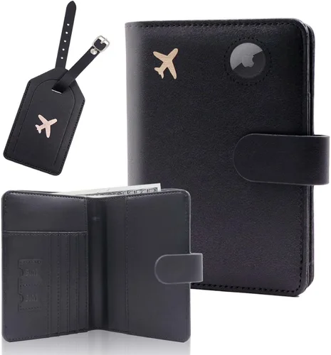 Melsbrinna Rfid - Soporte para pasaporte para mujeres y hombres, juego de etiqueta de maleta de viaje, bonita cartera de pasaporte con ranuras para