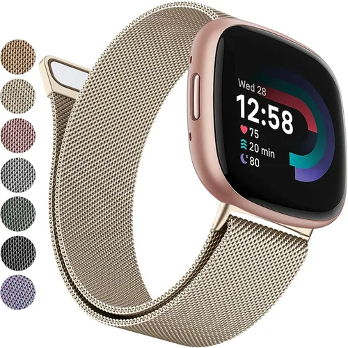 Miniatura 8 de Bandas de metal compatibles con Fitbit Versa 3/Versa 4/Fitbit Sense/Sense 2 para mujeres y hombres, correa de malla de acero inoxidable transpirable