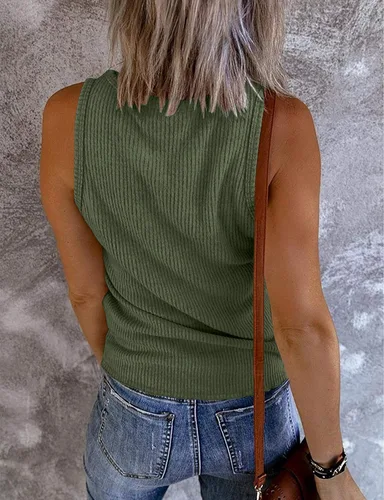 Miniatura 2 de MEROKEETY Camiseta sin mangas con cuello en V para mujer sin mangas acanalada con botones informal Henley