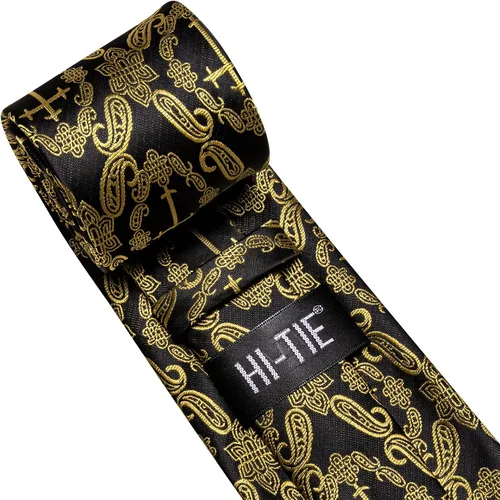 Miniatura 315 de Hi-Tie Corbata clásica de cachemira para hombre con pañuelo y gemelos a cuadros