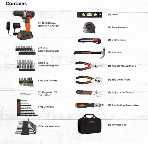 Miniatura 6 de beyond by BLACK+DECKER Kit de herramientas para el hogar con taladro/destornillador de 20 V máximo, 83 piezas (BDPK70284C1AEV)