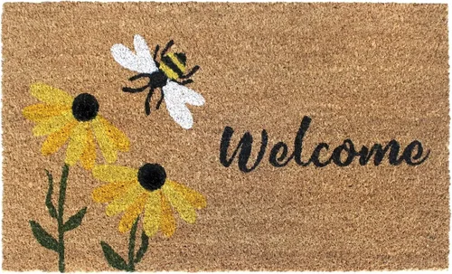 Miniatura 3 de All Creations - Tapete de puerta con diseño de flores y abejas de bienvenida para interiores y exteriores, divertido y bonito, regalo