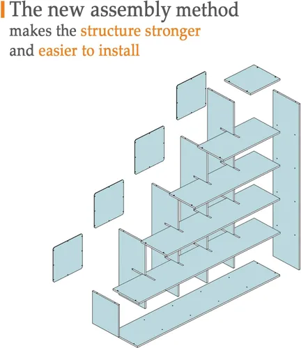 Miniatura 7 de OSCHF Estantería de almacenamiento en forma de cubo escalera, estante esquinero de 5 niveles en forma de L, organizador reversible de 15 cubos