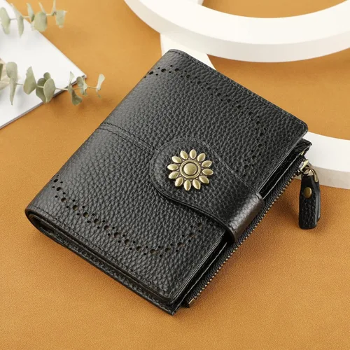 Miniatura 6 de Lavemi Cartera de piel para mujer, pequeña, compacta, con bloqueo RFID, para tarjetas de crédito, con bolsillo con cremallera