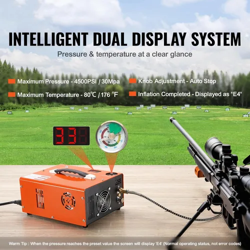Miniatura 2 de Compresor de aire PCP 4500Psi/30Mpa, bomba de llenado rápido sin aceite de 300 W con apagado automático, doble potencia 12 V CC y 110 V CA
