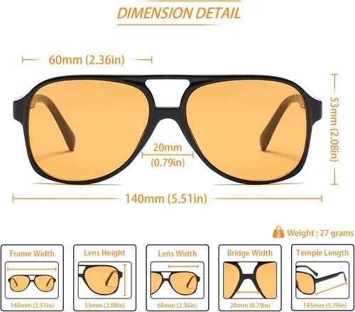 Miniatura 3 de Lentes de sol vintage retro de los años 70 para mujer y hombre, montura clásica, cuadrada y grande estilo aviador, lentes naranjas de moda UV400