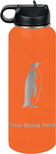 Miniatura 41 de LaserGram Botella de agua personalizada, pingüino, acero inoxidable de doble pared aislada al vacío con popote superior, regalo grabado